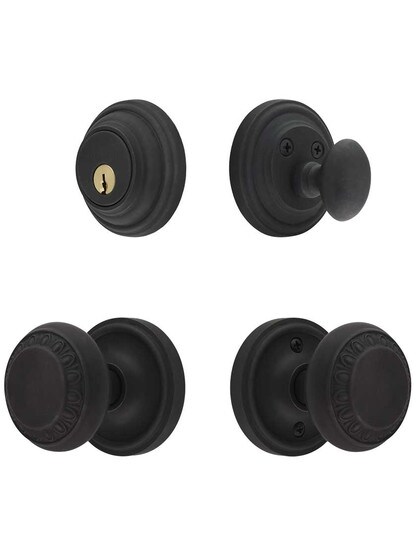 Classic Rosette Entry Set, Keyed Alike with Ovolo Knobs in Oil-Rubbed Bronze.